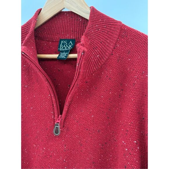 Jos A Bank‎ Sweater 1/4 Zip Men Large Red Speckled Mock Neck Pullover Wool Blend - Picture 3 of 9
